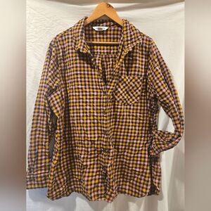 Old Navy - Black/Pink/Orange Plaid Soft Flannel Shirt, XXL